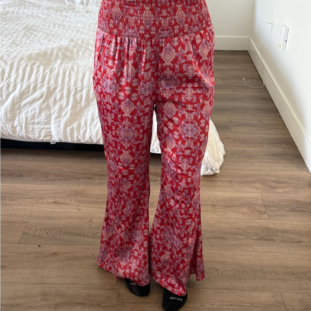 Free People satin red boho pants